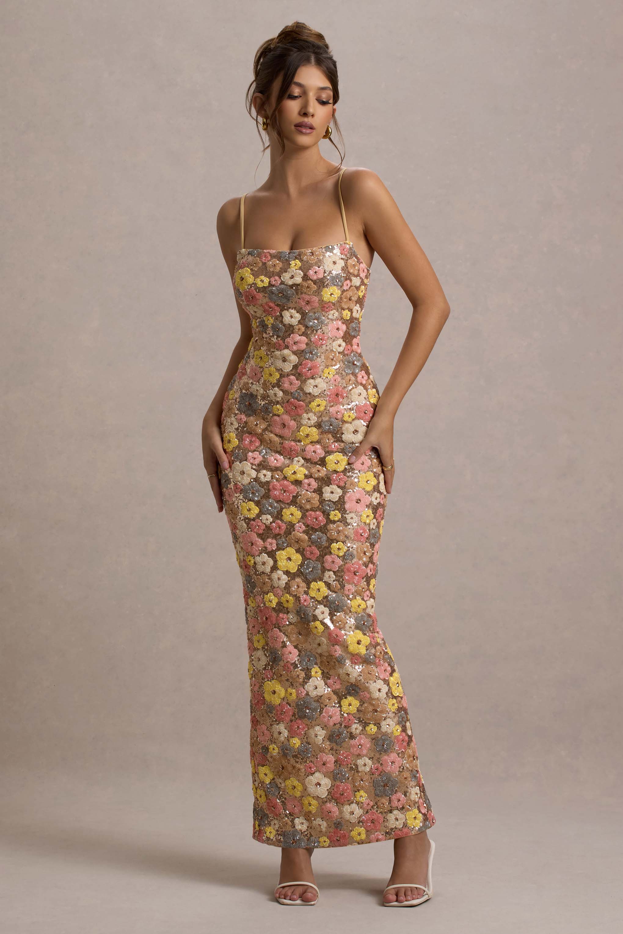 SELVIANA Floral Sequin Maxi Dress