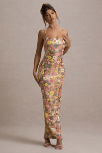 SELVIANA Floral Sequin Maxi Dress