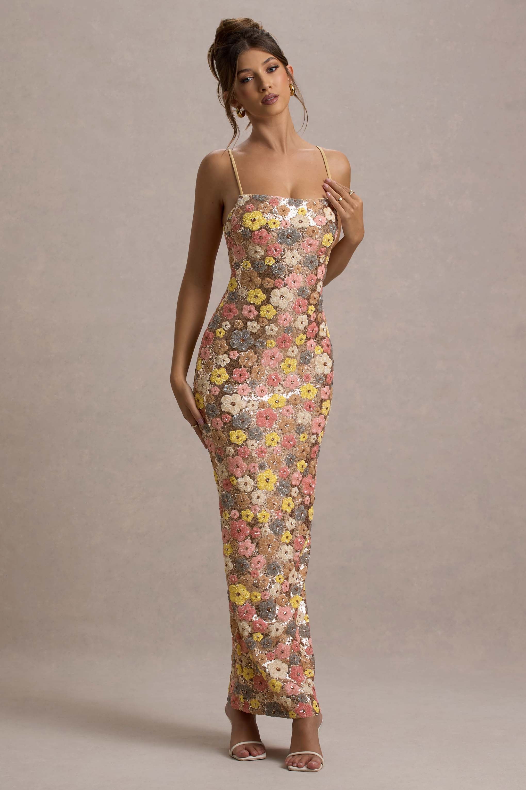 SELVIANA Floral Sequin Maxi Dress